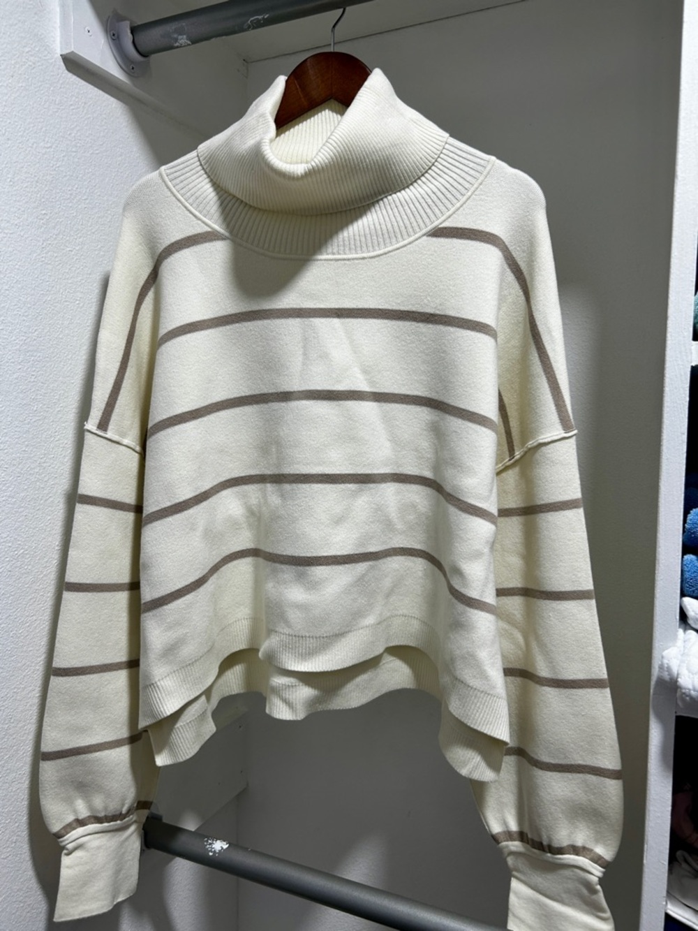 Free People Paulie Moonbeam Striped Turtleneck cream and tan. XL. NWT